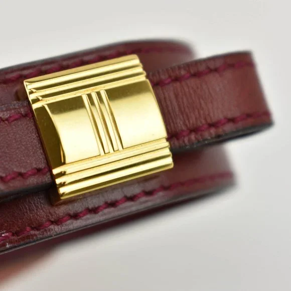HERMES "Artemis": Scarlet Red, Leather & Gold "H" Logo Bracelet (ow) - Picture 2 of 10